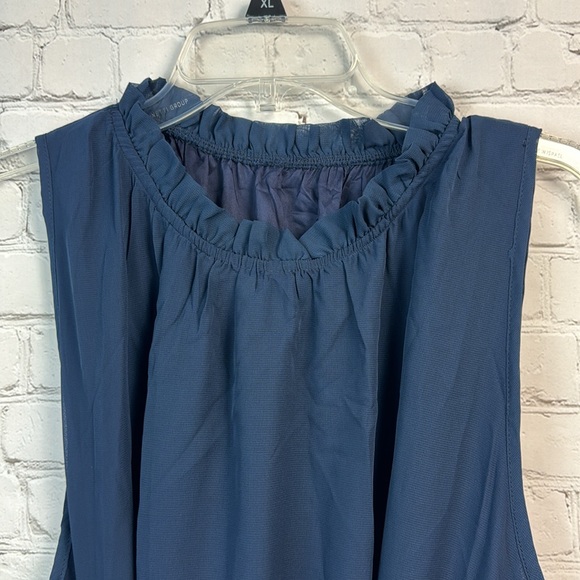 BloomChic Blue Sleeveless Frill Trim Belted Mock Neck Pocket Dress Plus Size 3X - Picture 3 of 7